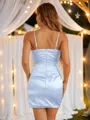 Sheath/Column V-Neck Crisp Sleeveless Short/Mini Silk like Satin Homecoming Dresses