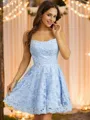 A-line Spaghetti Straps Timeless Sleeveless Short/Mini Lace Homecoming Dresses