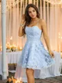 A-line Spaghetti Straps Timeless Sleeveless Short/Mini Lace Homecoming Dresses