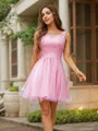 A-line Scoop Refined Sleeveless Short/Mini Tulle Homecoming Dresses