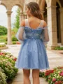 A-line Scoop Balanced 3/4 Sleeves Short/Mini Homecoming Dresses