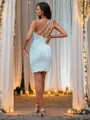 Sheath/Column One-Shoulder Shimmery Sleeveless Short/Mini Velvet Sequins Homecoming Dresses
