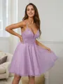 A-line V-Neck Delicate Sleeveless Short/Mini Homecoming Dresses