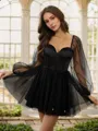 A-line Elegant Sweetheart Long Sleeves Tulle Corset Short/Mini Homecoming Dress With Bow