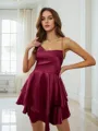 A-line Charming Spaghetti Straps Silk Like Satin Short/Mini Homecoming Dress With Cascading Ruffles