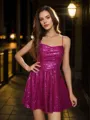 Stunning A-line Spaghetti Straps Sequins Short/Mini Homecoming Dress With Pleated