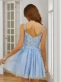 A-line Fashion Spaghetti Straps Tulle Corset Short/Mini Homecoming Dress With Appliques Lace