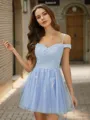 A-line Glam Off-the-Shoulder Tulle Short/Mini Homecoming Dress With Appliques Lace