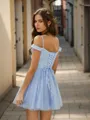 A-line Glam Off-the-Shoulder Tulle Short/Mini Homecoming Dress With Appliques Lace