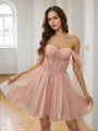 A-line Delicate Off-the-Shoulder Corset Short/Mini Homecoming Dress With Sequin
