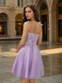 Classy A-line Spaghetti Straps Tulle Corset Short/Mini Homecoming Dress With Appliques Lace