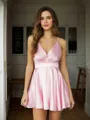 Graceful A-line V-neck Silk like Satin Short/Mini Homecoming Dress With Bow