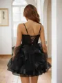 Elegant A-line Spaghetti Straps Satin Corset Short/Mini Homecoming Dress With Cascading Ruffles