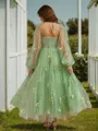 A-line Timeless Sweetheart Long Sleeves Lace Corset Tea-Length Homecoming Dress With Flower