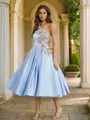 Cute Ball-Gown One-Shoulder Satin Tea-Length Homecoming Dress With Flower