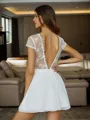 Chic A-line Illusion Short Sleeves Chiffon Short/Mini Homecoming Dress With Appliques Lace