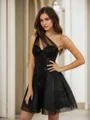 A-line Sophisticated One-Shoulder Tulle Corset Short/Mini Homecoming Dress With Sequin