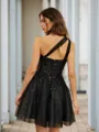 A-line Sophisticated One-Shoulder Tulle Corset Short/Mini Homecoming Dress With Sequin