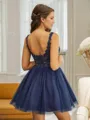 Feminine A-line V-neck Tulle Short/Mini Homecoming Dress With Appliques Lace