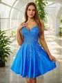 A-line Subtle V-neck Silk like Satin Corset Short/Mini Homecoming Dress With Appliques Lace