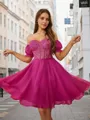 Delicate A-line Sweetheart Short Sleeves 30D Chiffon Corset Convertible Short/Mini Homecoming Dress With Applique