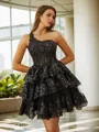 Ball-Gown Elegant One-Shoulder Tulle Corset Short/Mini Homecoming Dress With Appliques Lace