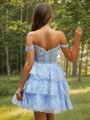 Ball-Gown Pretty Off-the-Shoulder Tulle Corset Short/Mini Homecoming Dress With Appliques Lace