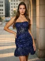 Sheath/Column Sleek Strapless Silk Like Satin Corset Short/Mini Homecoming Dress With Sequin