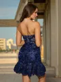 Sheath/Column Sleek Strapless Silk Like Satin Corset Short/Mini Homecoming Dress With Sequin