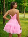 Elegant A-line V-neck Tulle Short/Mini Homecoming Dress With Cascading Ruffles