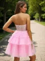Ball-Gown Flowy Sweetheart Tulle Corset Short/Mini Homecoming Dress With Appliques Lace