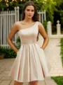Stunning A-line One-Shoulder Satin Short/Mini Homecoming Dress With Pockets