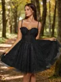 A-line Dreamy Spaghetti Straps Tulle Corset Short/Mini Homecoming Dress With Appliques Lace