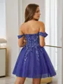 Ball-Gown Regal Off-the-Shoulder Tulle Corset Short/Mini Homecoming Dress With Appliques Lace