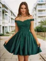 Opulent Ball-Gown Off-the-Shoulder Satin Short/Mini Homecoming Dress With Beading