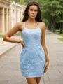 Sheath/Column Minimalist Spaghetti Straps Lace Short/Mini Homecoming Dress With Appliques Lace
