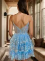 A-line Elegant V-neck Lace Corset Short/Mini Homecoming Dress With Appliques Lace
