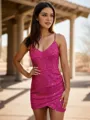 Bodycon Sheath/Column V-neck Short/Mini Homecoming Dress With Pleated