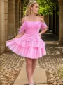 Charming A-line Cold Shoulder Tulle Short/Mini Homecoming Dress With Layers