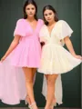 Pretty A-line V-neck Tulle Short/Mini Homecoming Dress With Pleated