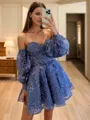 Delicate A-line Sweetheart Long Sleeves Lace Corset Short/Mini Homecoming Dress With Appliques Lace