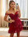 A-line Dazzling Off-the-Shoulder Tulle Corset Short/Mini Homecoming Dress With Appliques Lace