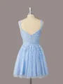 A-line Fashion Spaghetti Straps Tulle Corset Short/Mini Homecoming Dress With Appliques Lace
