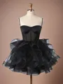 Elegant A-line Spaghetti Straps Satin Corset Short/Mini Homecoming Dress With Cascading Ruffles