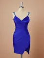 Sheath/Column Stylish V-neck Silk Like Satin Short/Mini Homecoming Dress With Slit