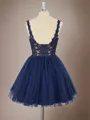 Feminine A-line V-neck Tulle Short/Mini Homecoming Dress With Appliques Lace