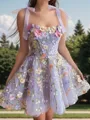 A-line Trendy Straps Tulle Corset Short/Mini Homecoming Dress With Appliques Lace