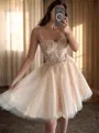 A-line Charming Straps Tulle Corset Short/Mini Homecoming Dress With Appliques Lace