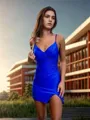 Chic Sheath/Column V-neck Silk Like Satin Short/Mini Homecoming Dress With Slit