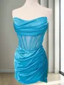 Sheath/Column Polished Straight Silk like Satin Corset Short/Mini Homecoming Dress With Pleated